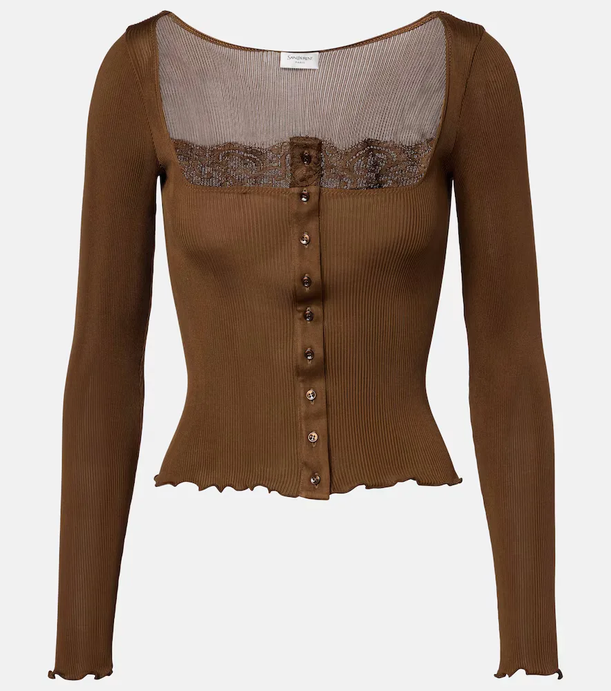 Lace-Trimmed Ribbed-Knit Silk Jersey Top by Saint Laurent