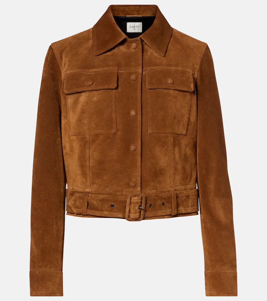 Belted Cropped Suede Jacket by Saint Laurent