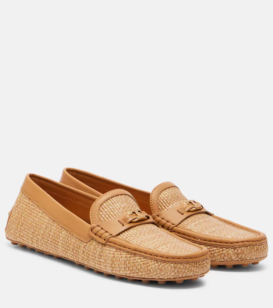 Gommino Leather-Trimmed Raffia Loafers by Tod's