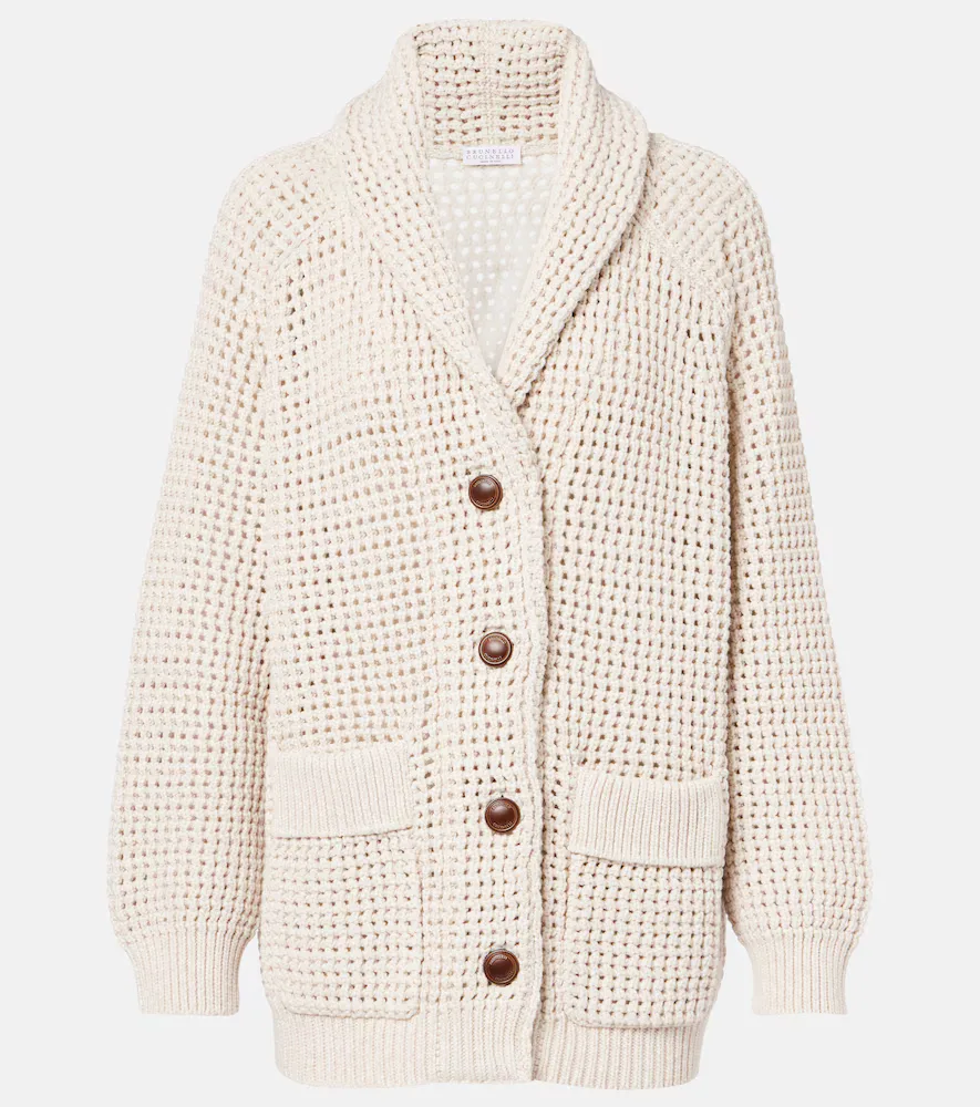 Open-Knit Cotton-Blend Cardigan by Brunello Cucinelli