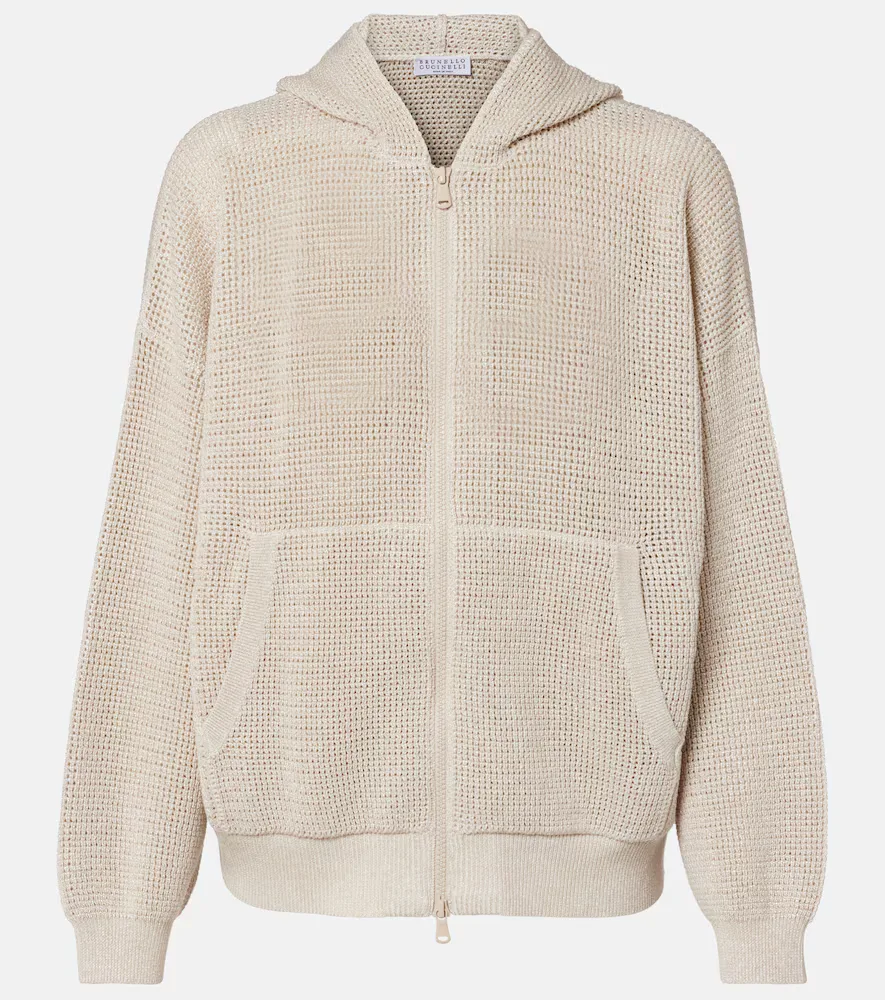Open-Knit Cotton-Blend Lamé Zip-Up Hoodie by Brunello Cucinelli