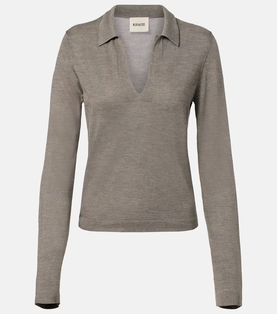 Mikel Silk Polo Sweater by Khaite