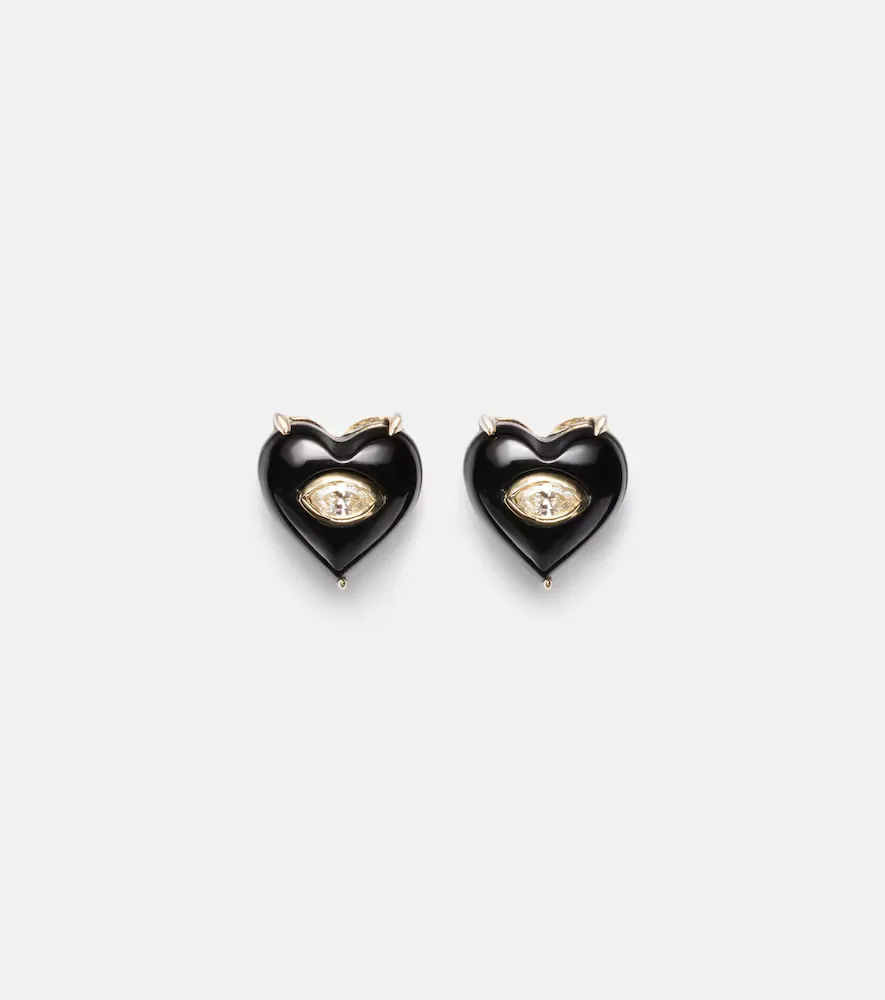 14kt Gold Earrings with Diamonds and Onyx by Sydney Evan
