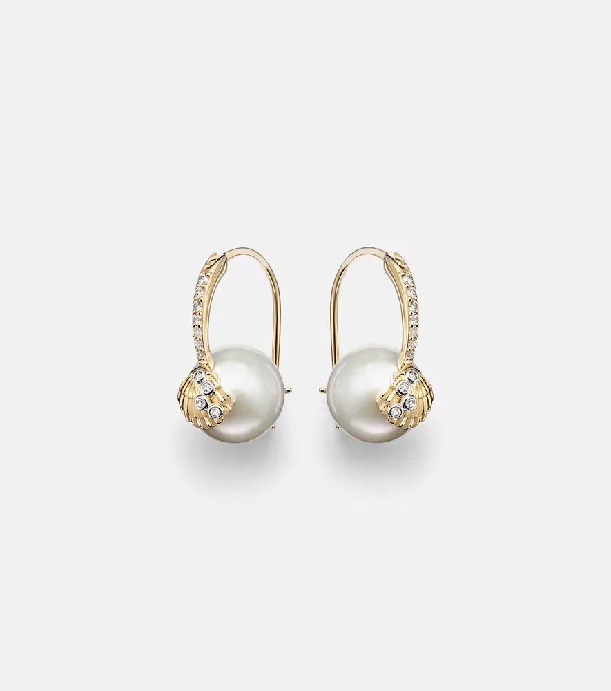 14kt Gold Earrings with Pearls and Diamonds by Sydney Evan