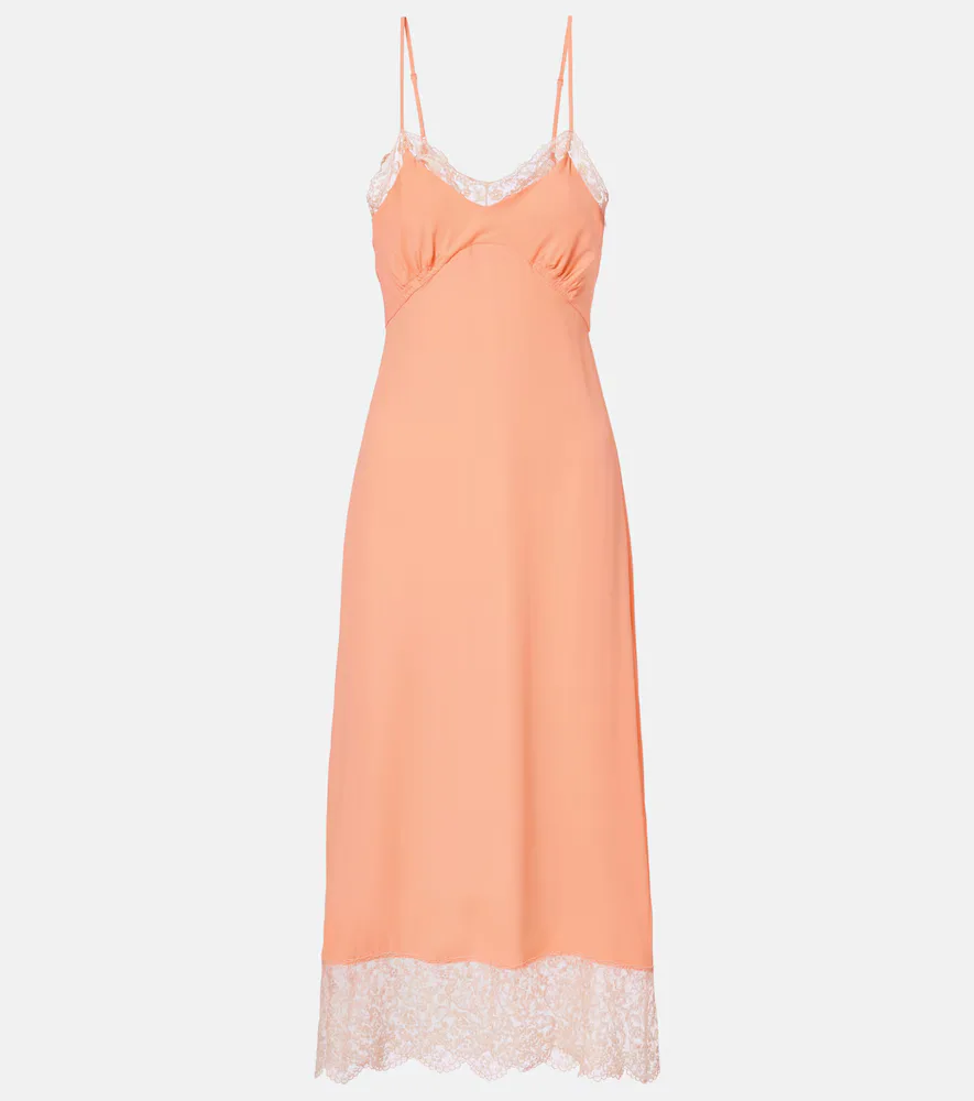 Lace-Trimmed Crêpe De Chine Slip Dress