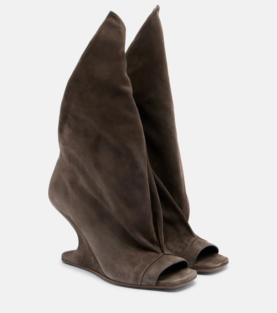 Cantilever Suede Peep-Toe Boots by Rick Owens