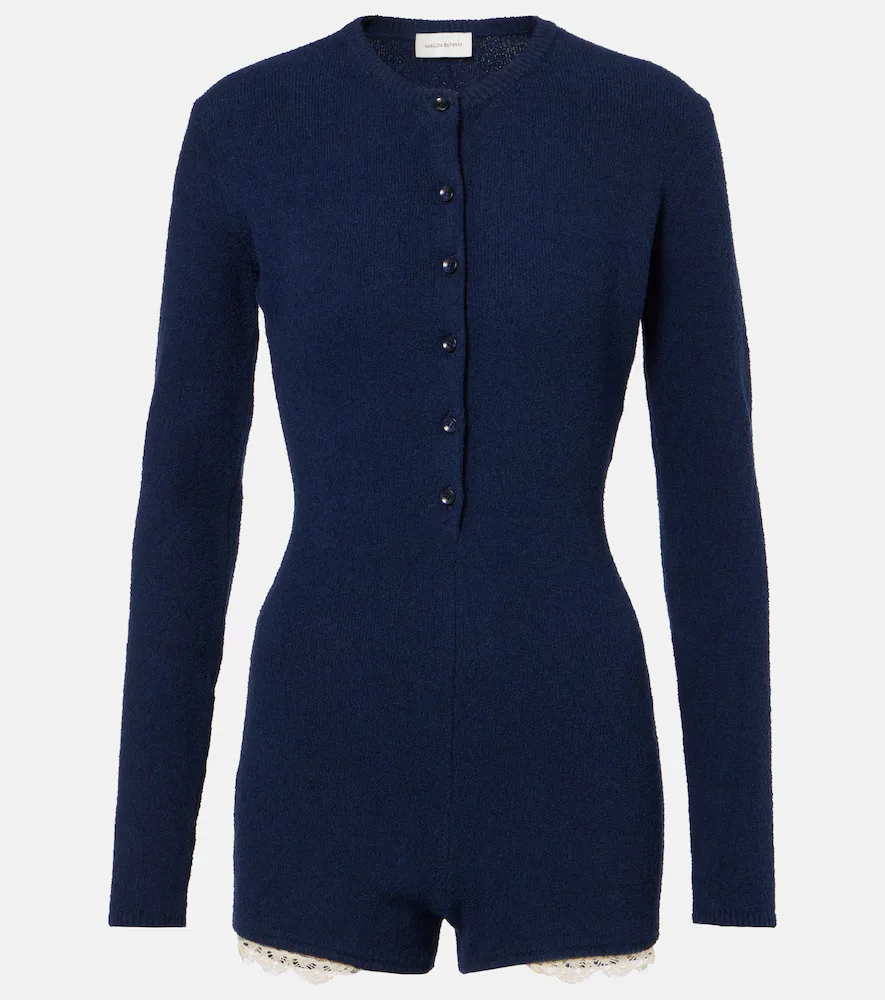Lace-Trimmed Knitted Cotton-Blend Romper by Magda Butrym