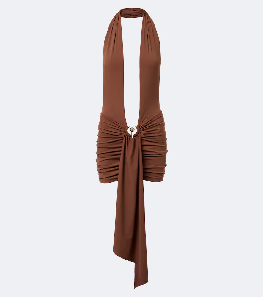 Pierced Orbit Halterneck Jersey Minidress by Christopher Esber