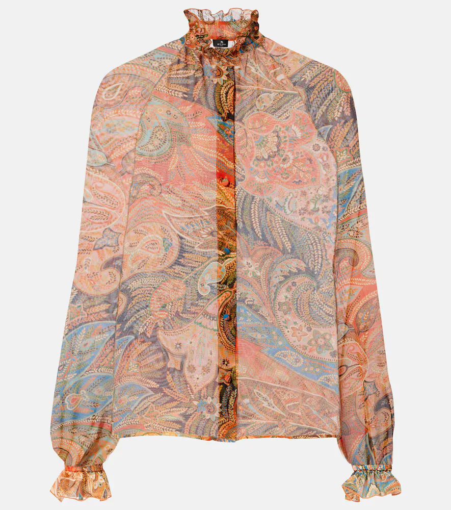 Printed Ruffled Silk Blouse by Etro