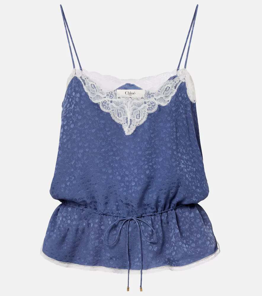 Lace-Trimmed Silk Jacquard Camisole