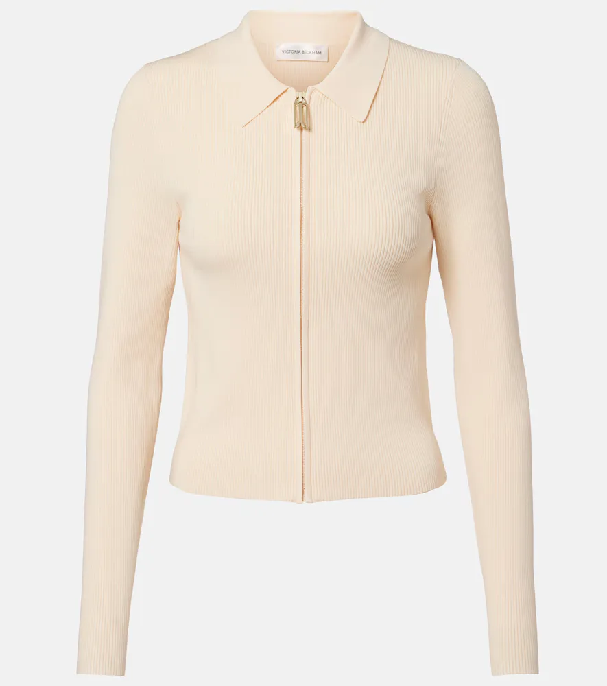 Mila Ribbed-Knit Zip-Up Top by Victoria Beckham