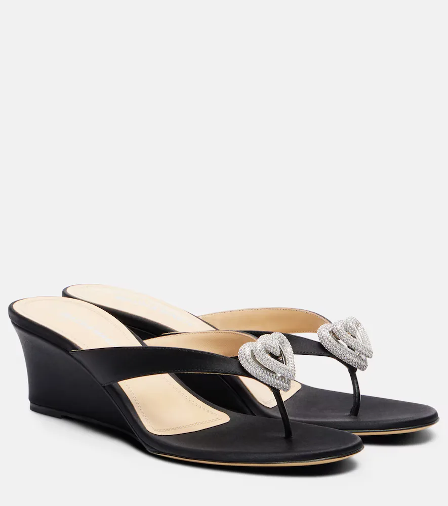 Double Heart Satin Wedge Thong Sandals by Mach & Mach