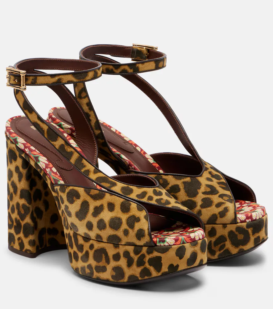 120 Leopard-Print Canvas Platform Sandals by Etro