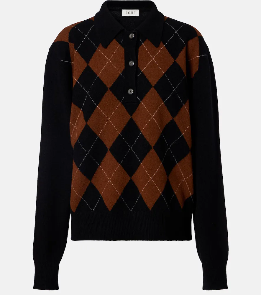Argyle Wool Polo Sweater by Rohe