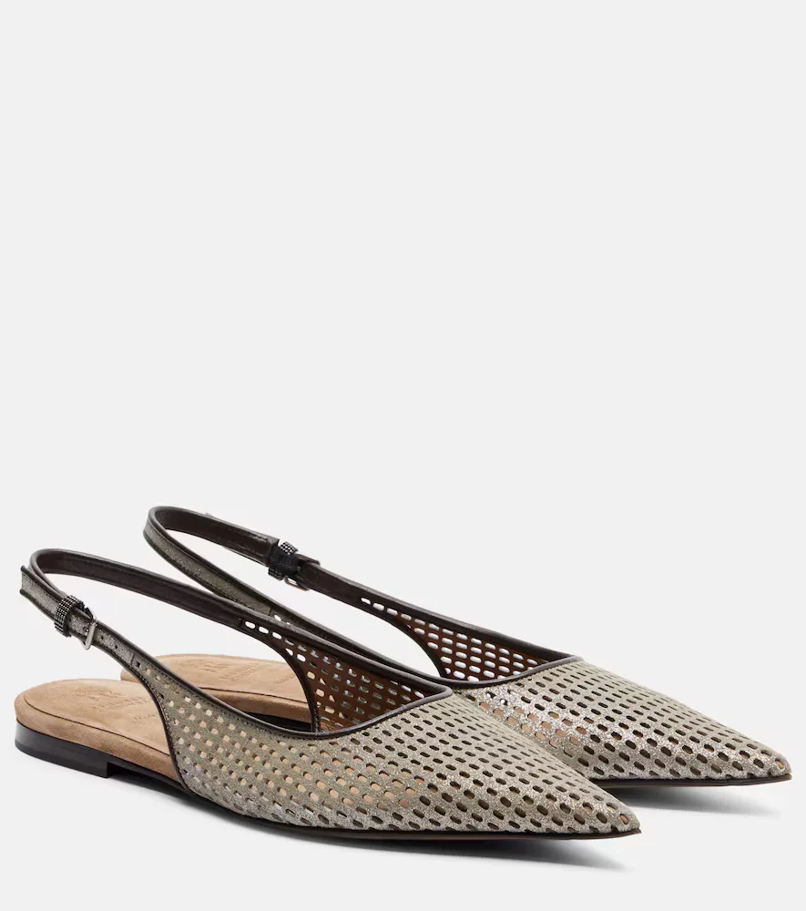 Monili Leather Slingback Ballet Flats by Brunello Cucinelli