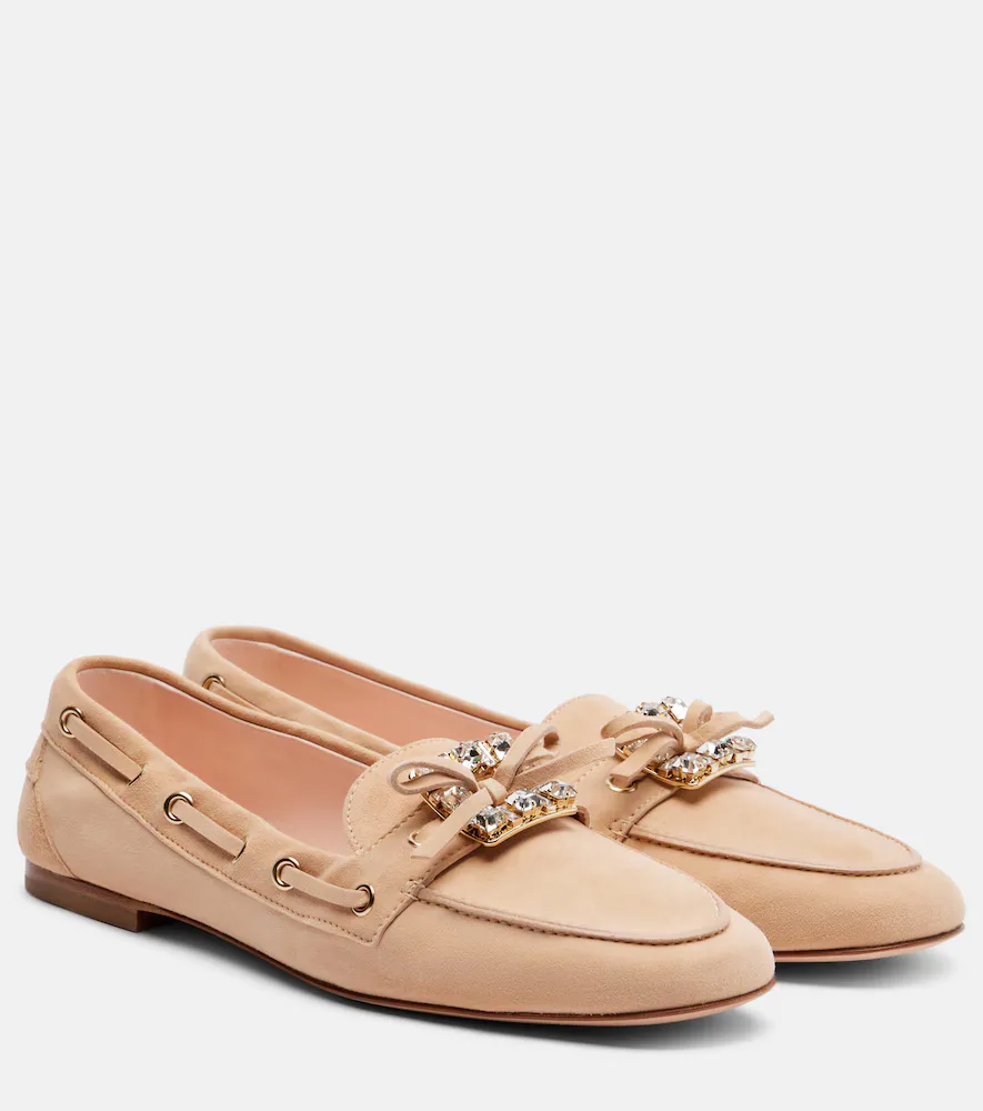Boat Strass Embellished Suede Boat Shoes by Roger Vivier