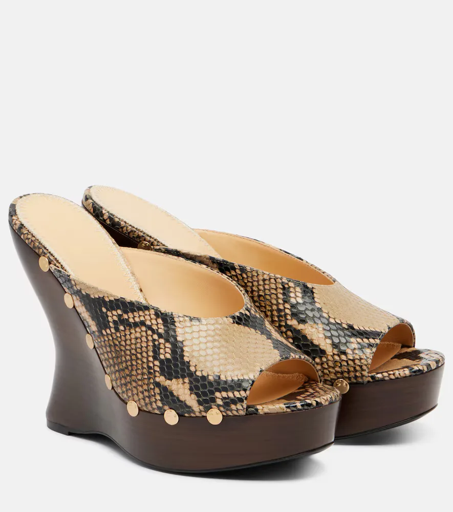 Snake-Effect Leather Wedge Mules by Magda Butrym