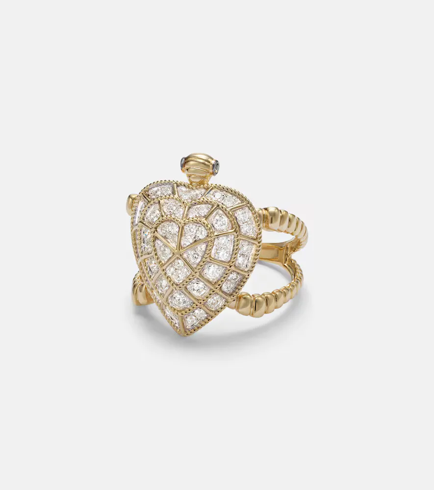 Yvonne Léon Tortue Coeur 9kt Gold Ring with Diamonds by Yvonne Leon