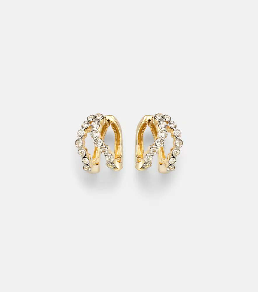 Wave 14kt Gold Huggie Earrings with Diamonds