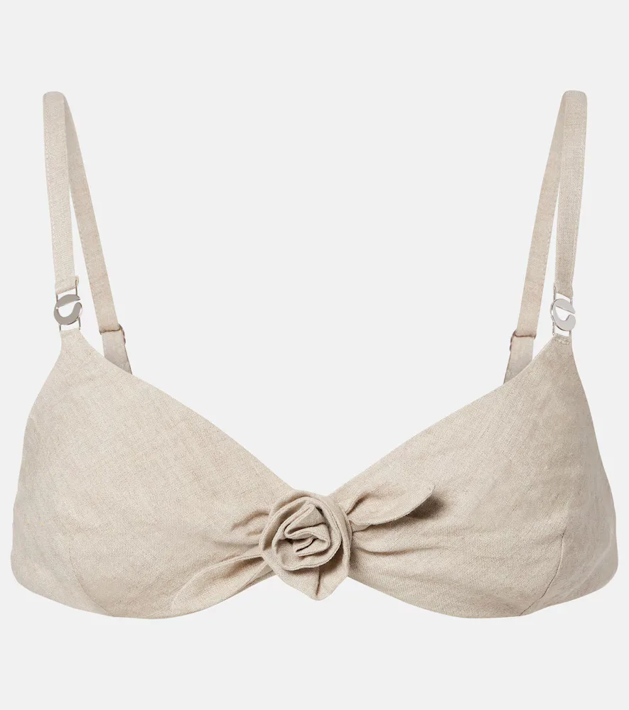 Floral-Appliqué Linen Bra Top by Coperni