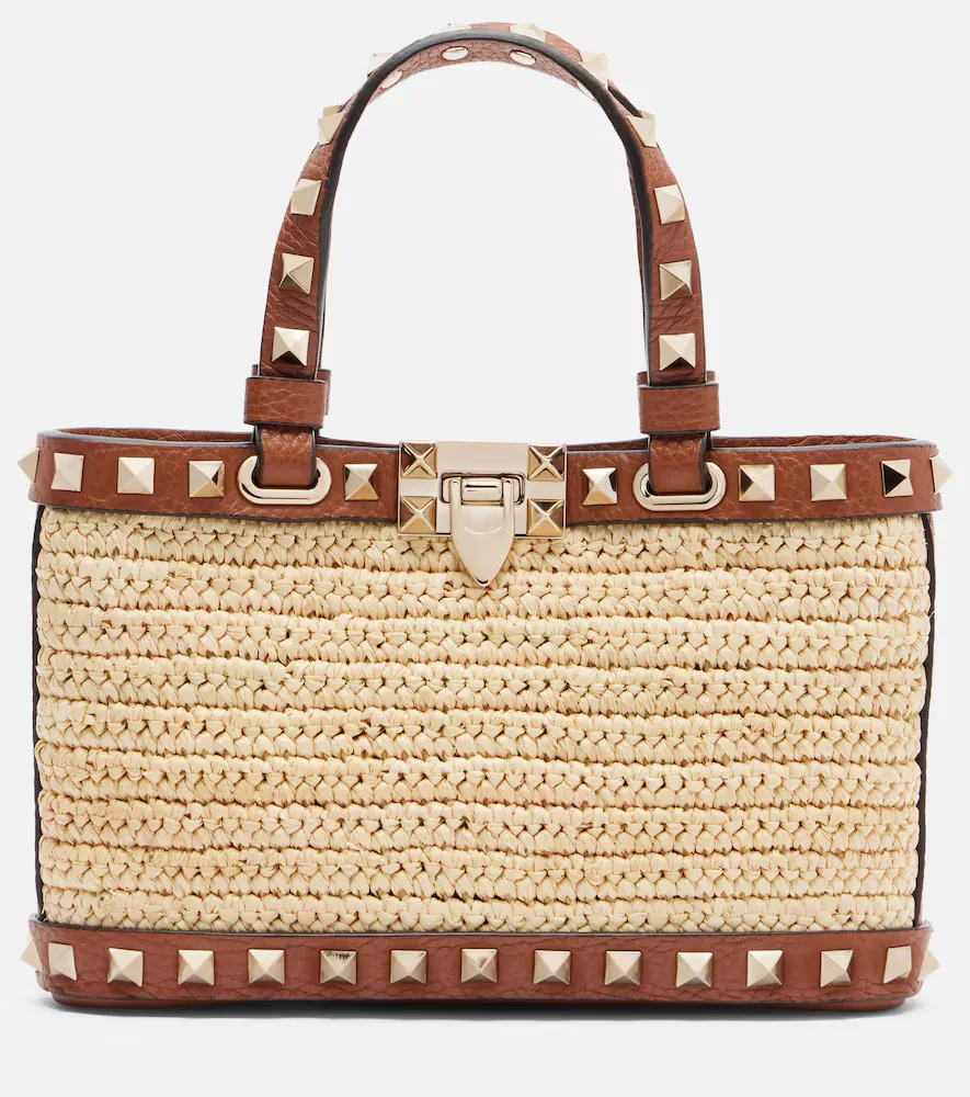 Rockstud Mini Raffia Tote Bag by Valentino Garavani