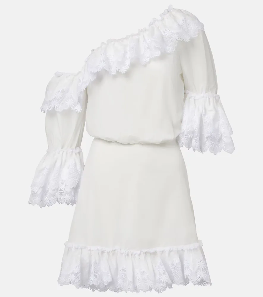 Embroidered Ruffled Cotton Poplin Minidress