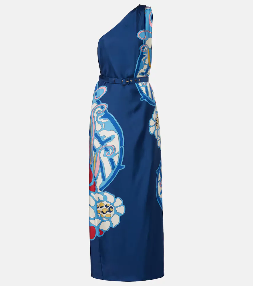 Roy Printed One-Shoulder Silk Twill Maxi Dress