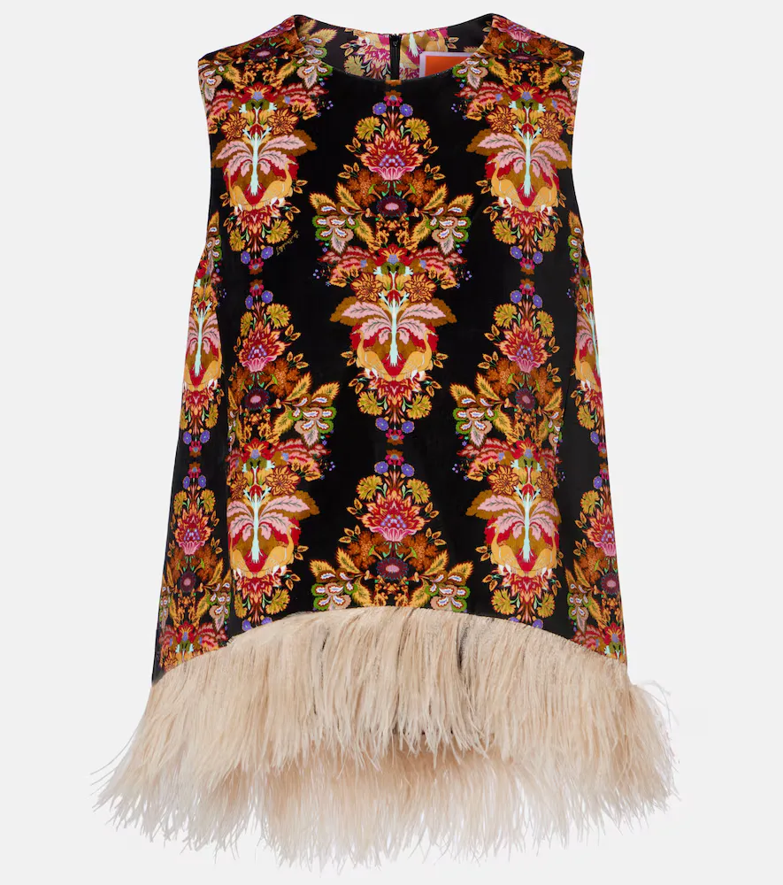 La Scala Feather-Trimmed Cotton Top by La DoubleJ