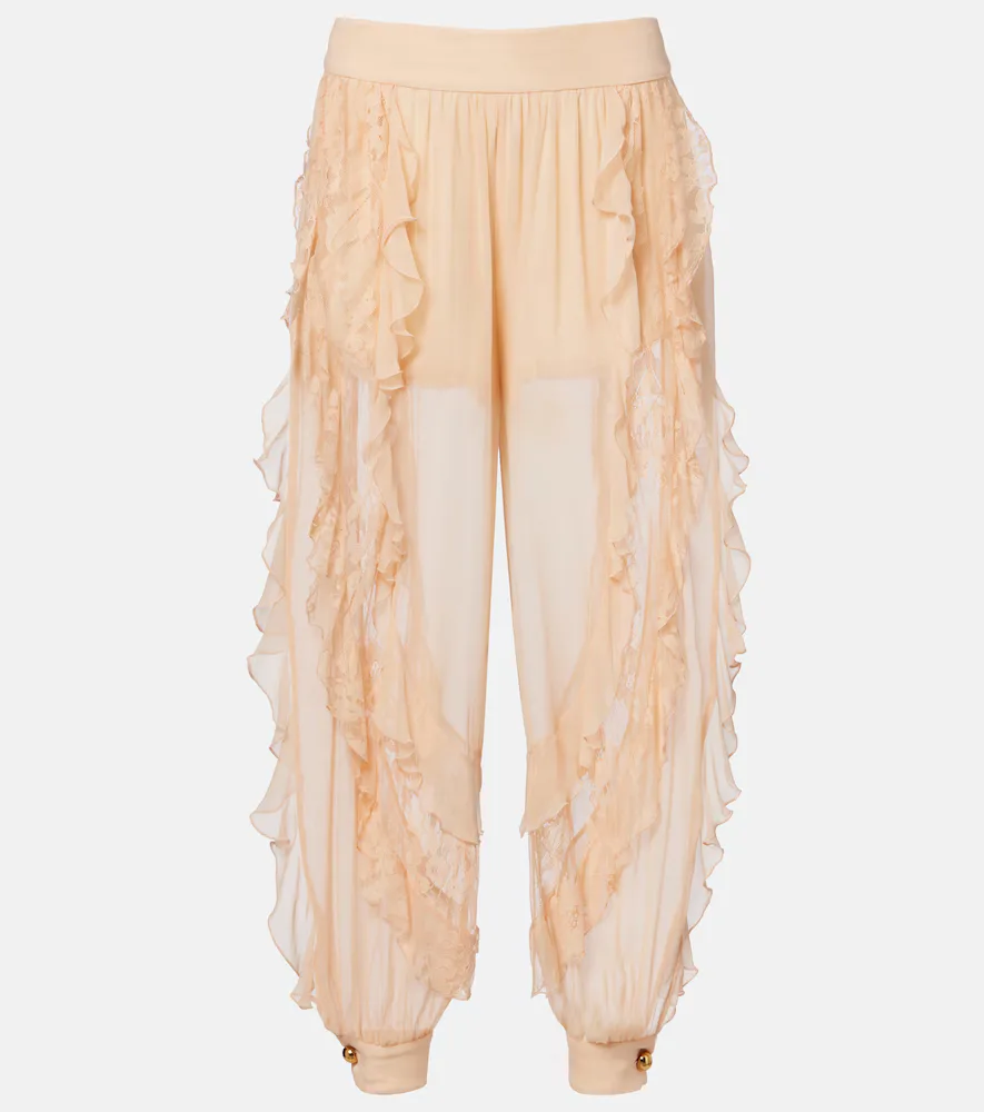 Rebellion Splice Ruffled Silk Tapered Pants by Zimmermann