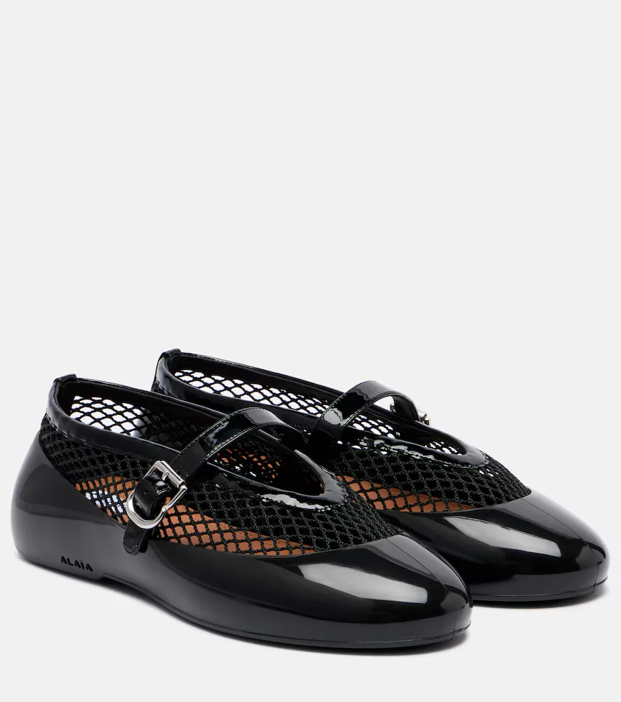 Alaïa Leather-Trimmed Fishnet Ballet Flats by Alaia