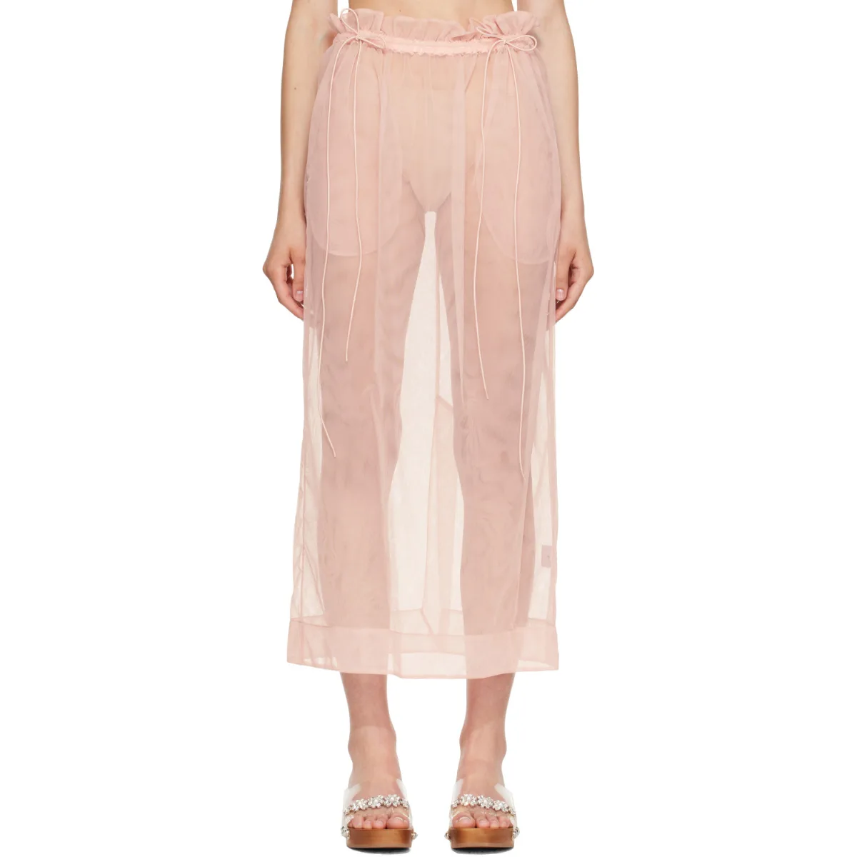 Gathered Waist Cord Midi Skirt