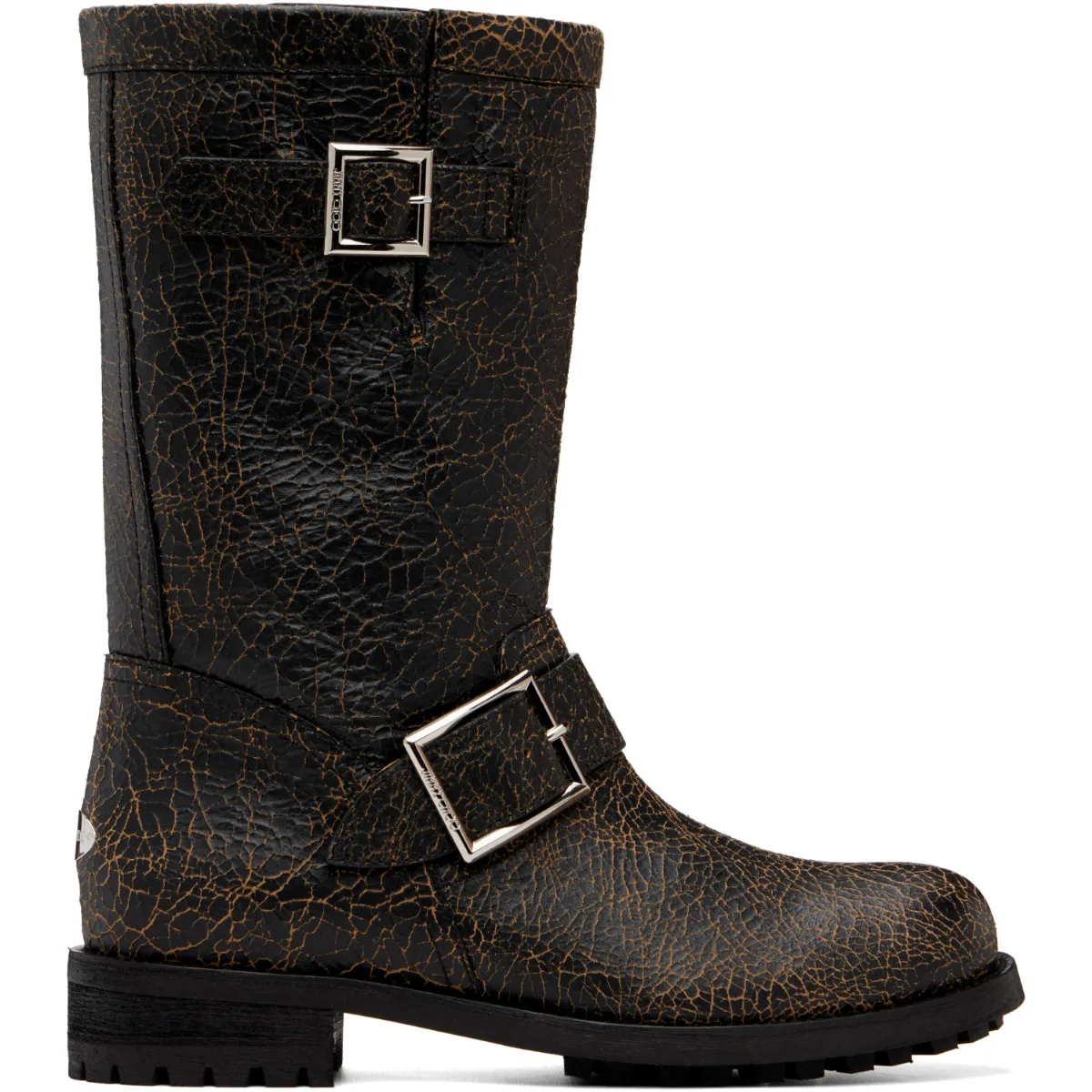 Biker Midcrackled Leather Boots by Jimmy Choo