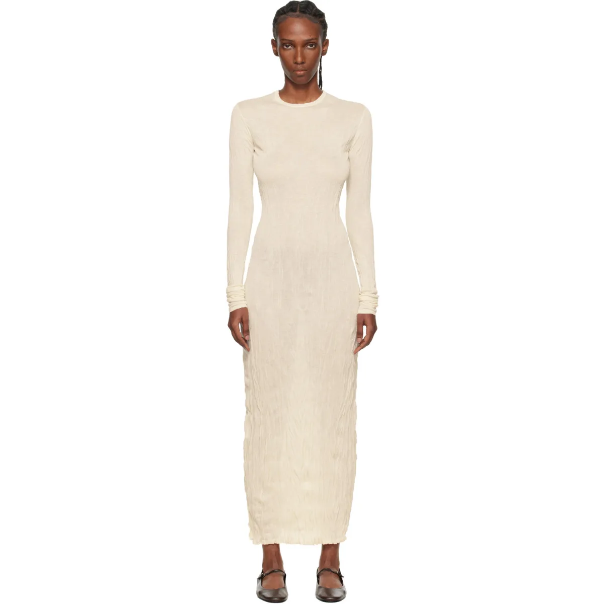 Crinkled Knit Long-Sleeve Midi Dress by TOTEME