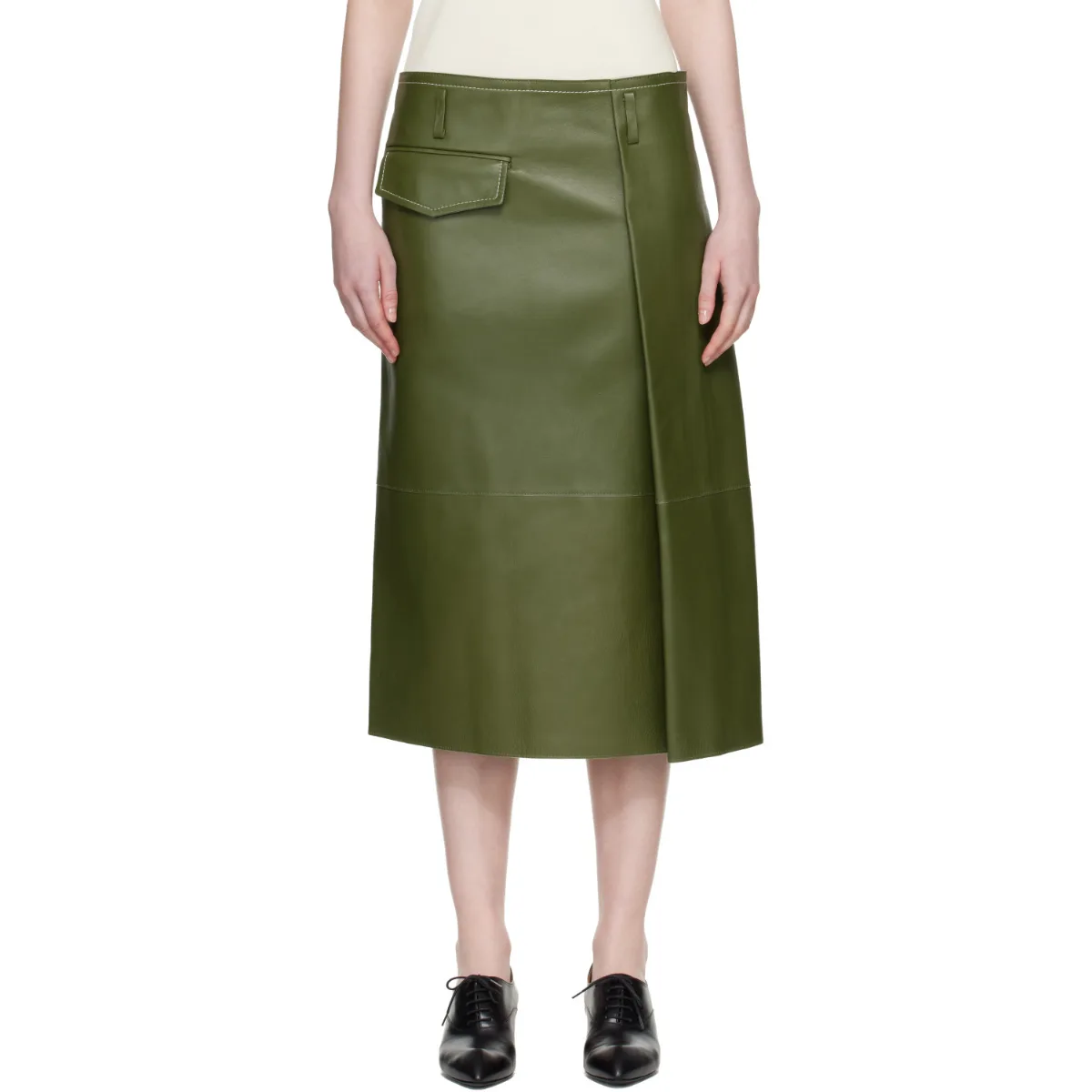 Pocket Bonded Nappa Leather Midi Skirt by Marni