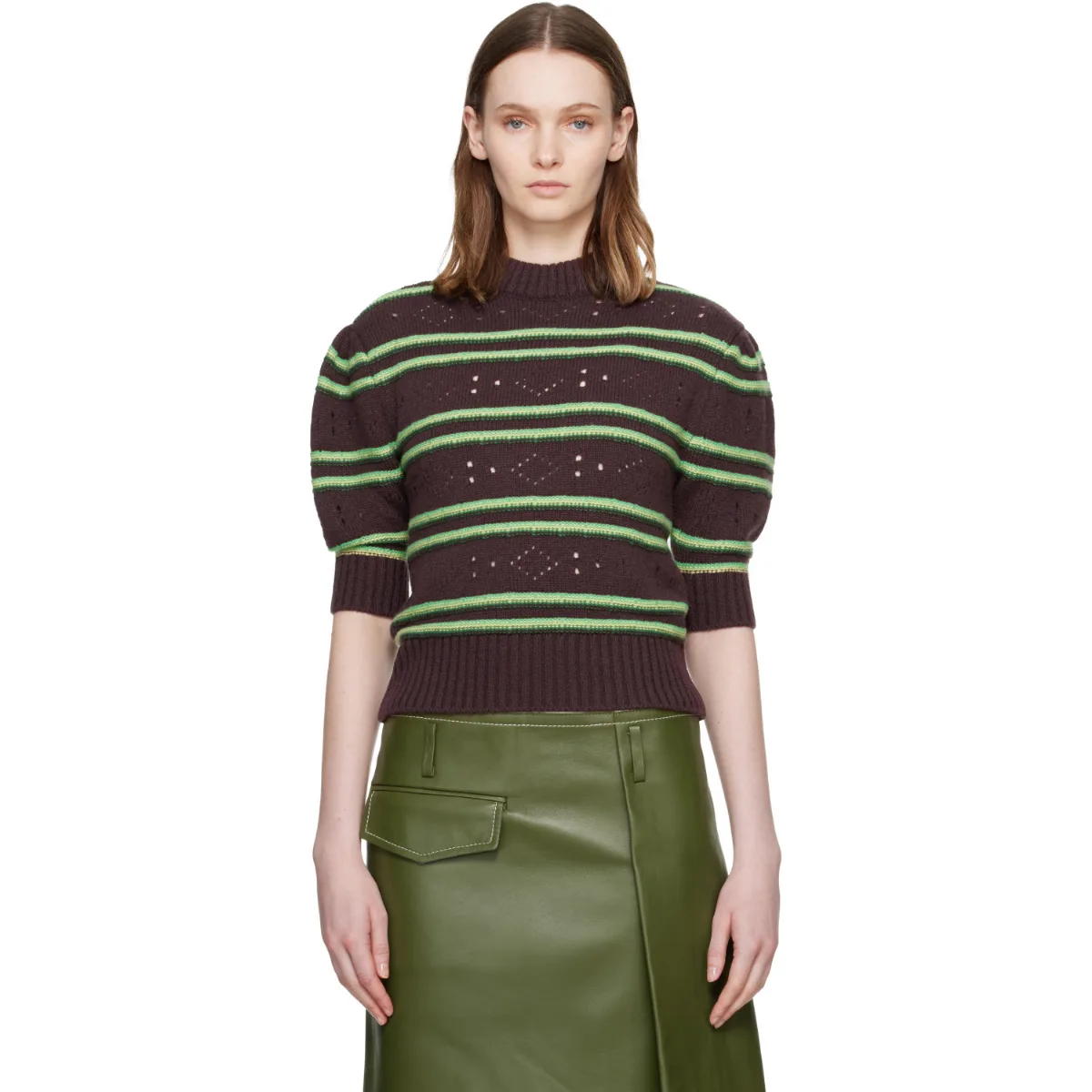 Short Sleeve Striped Crewneck Sweater by Marni