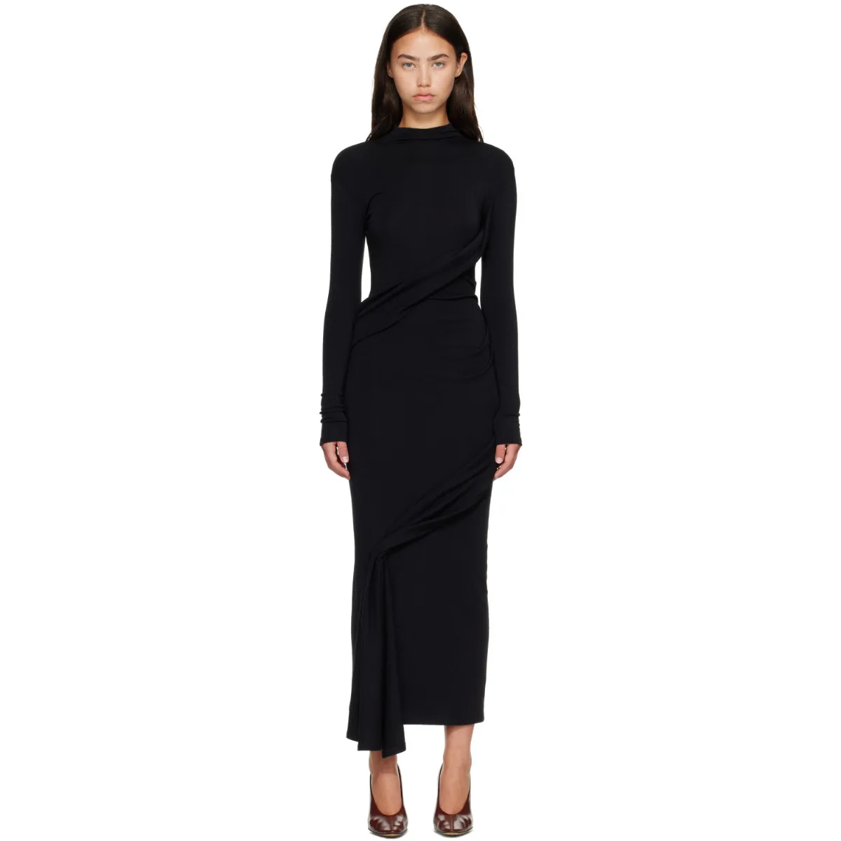 Draped Turtleneck Maxi Dress by Mugler