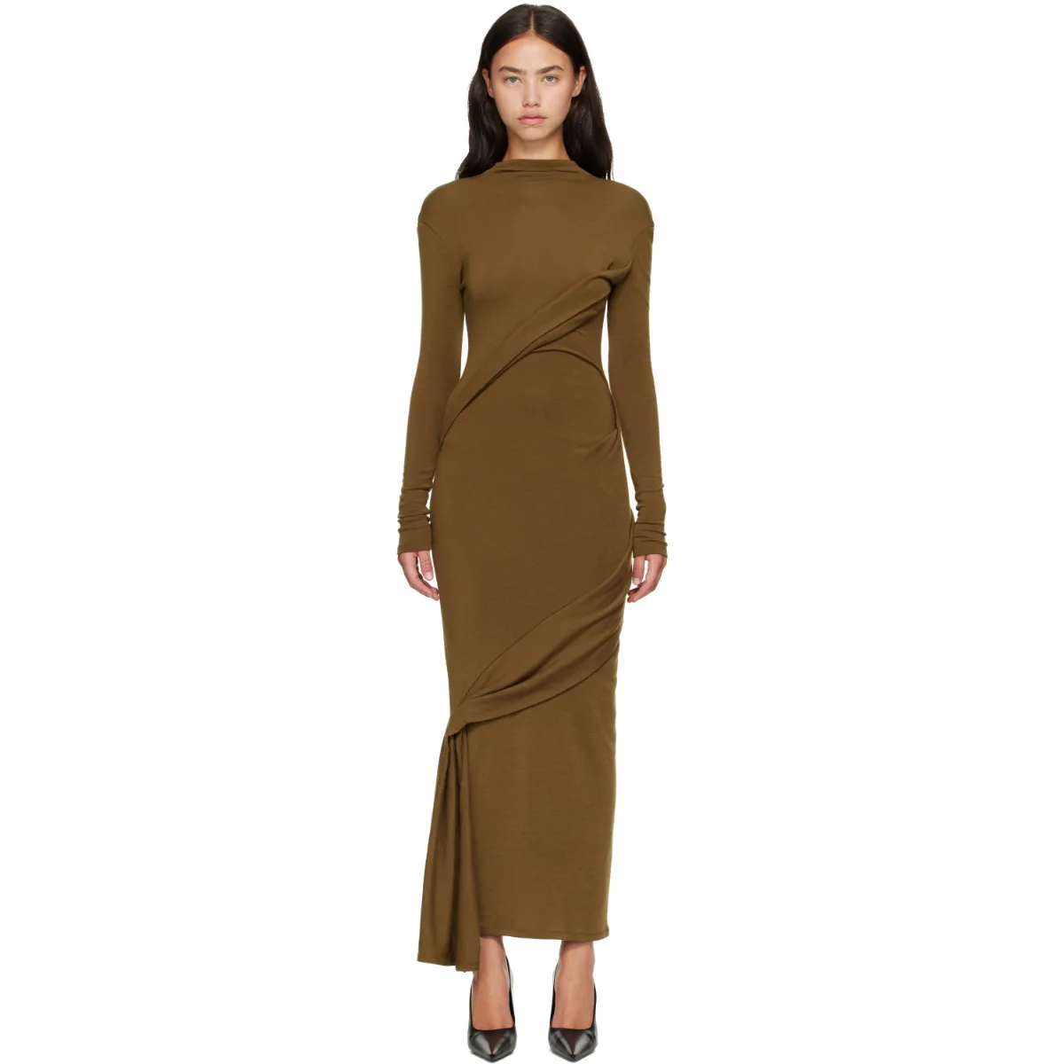 Draped Turtleneck Maxi Dress
