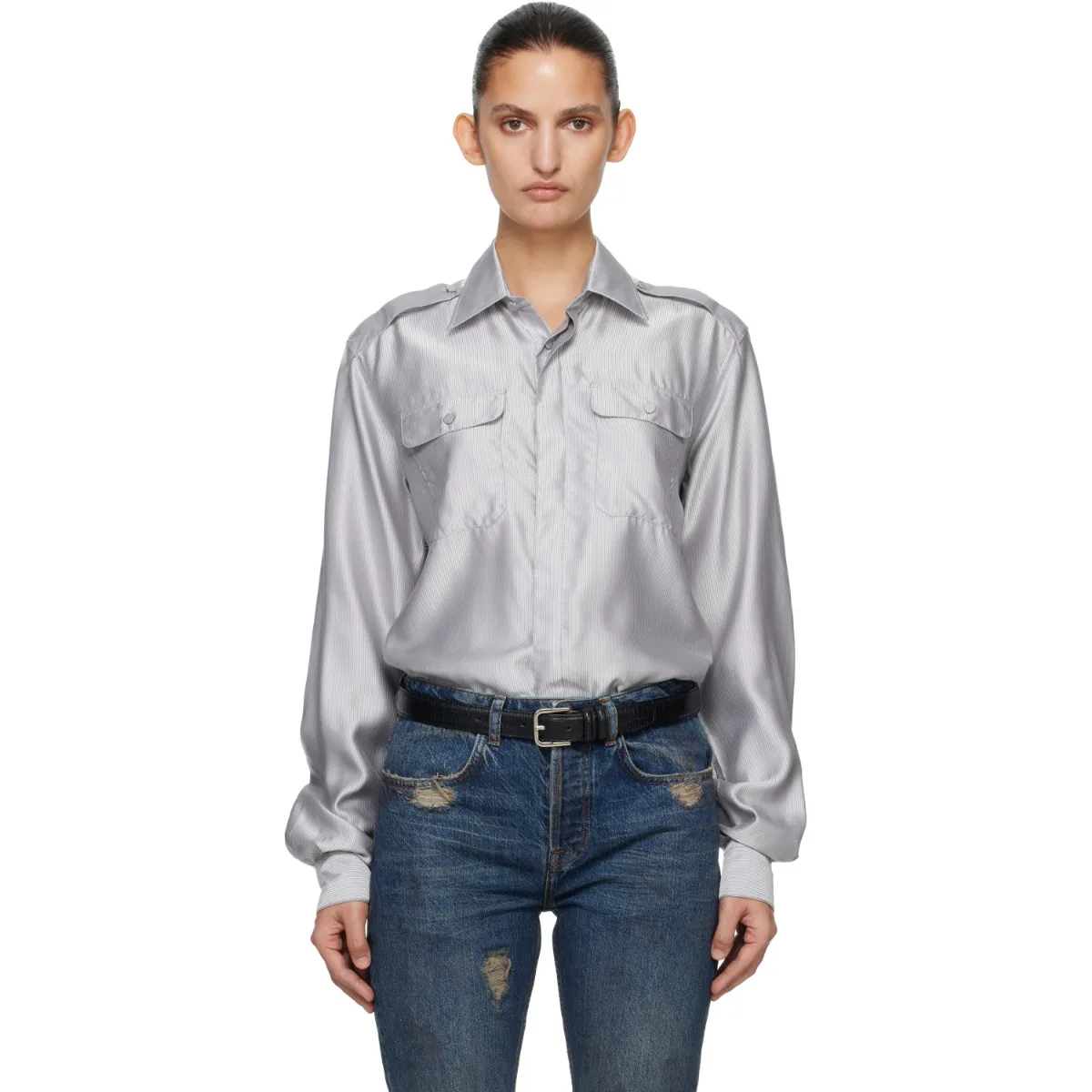 Silk Military Shirt by AARON ESH
