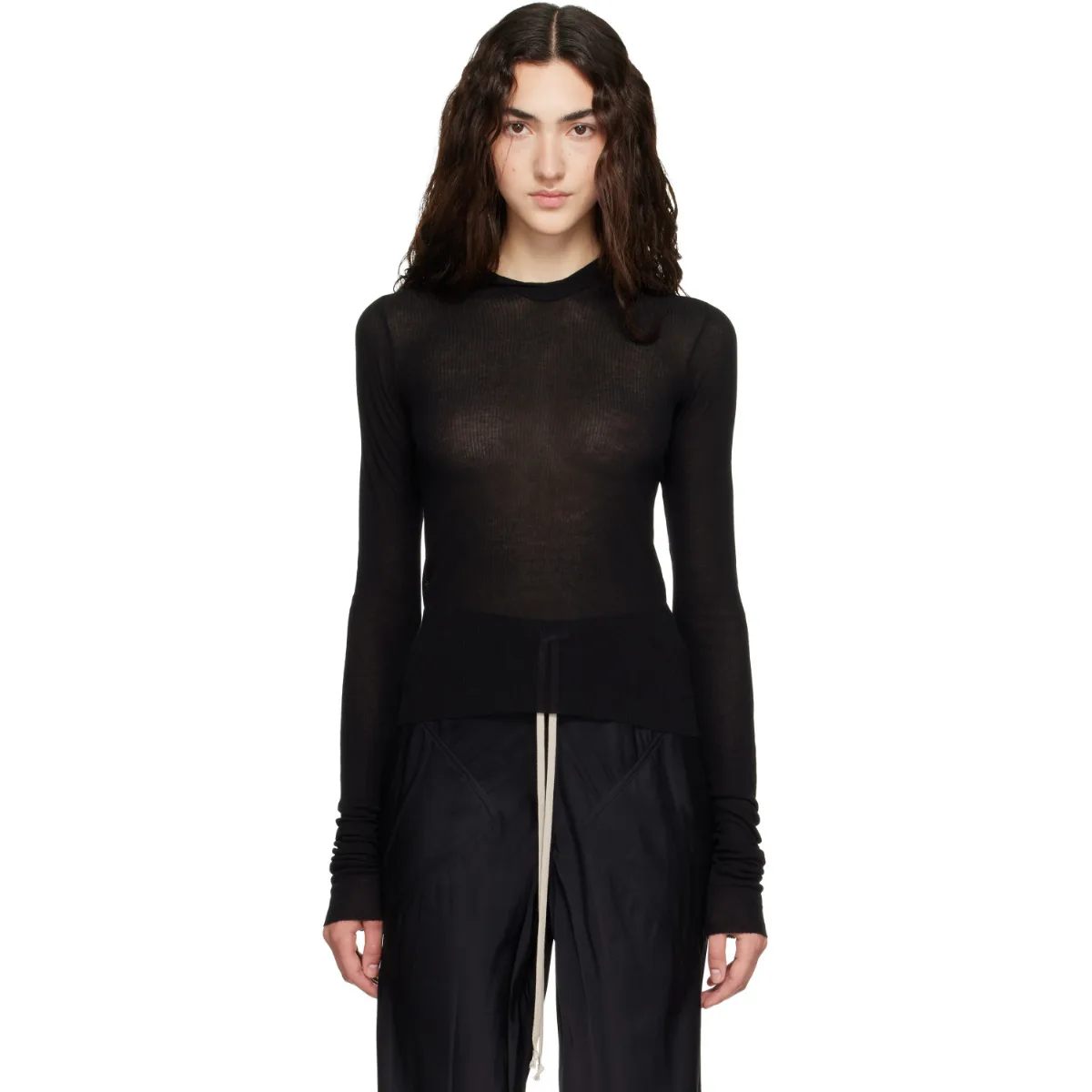 Tower Cropped Rib LS Hoodie by Rick Owens