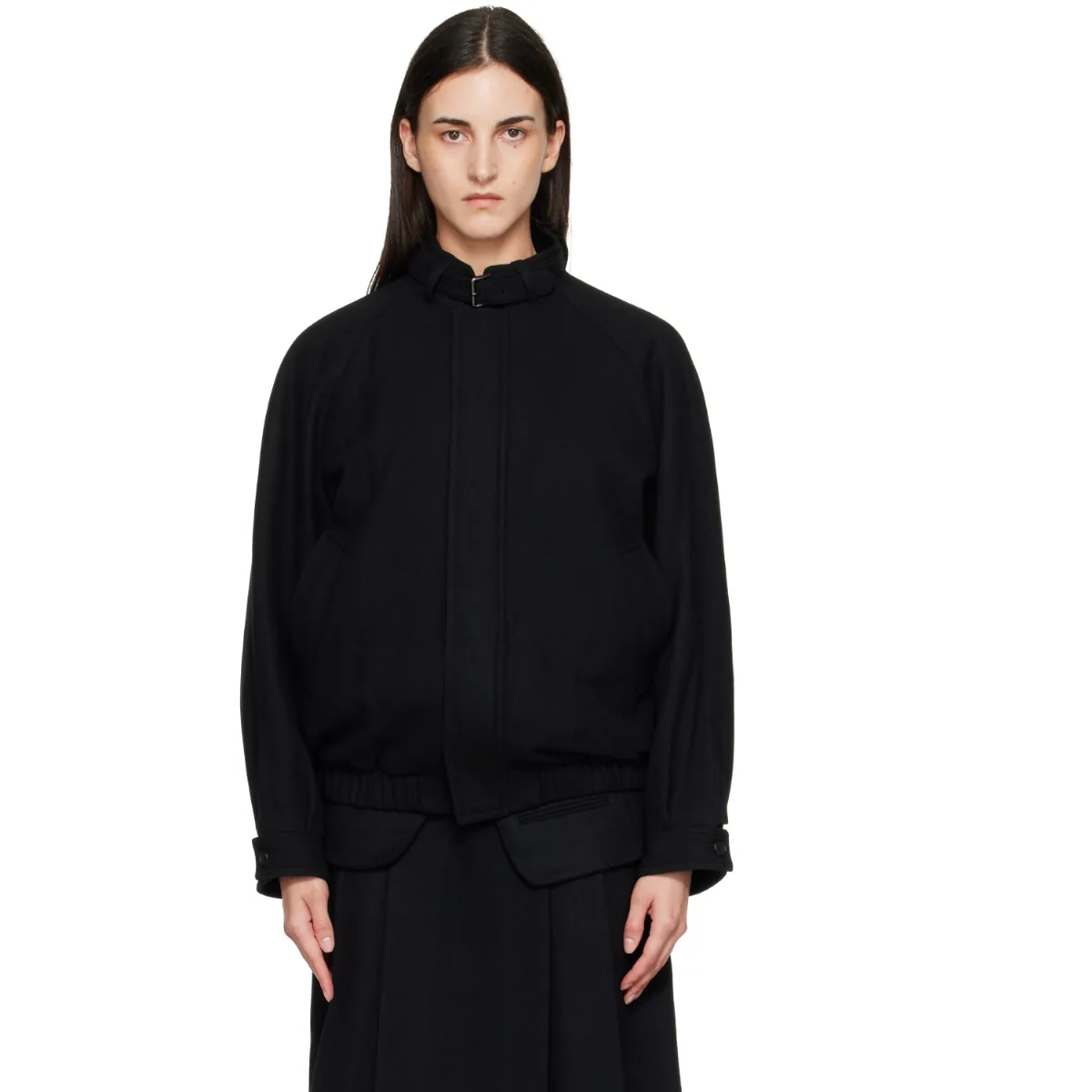 Wool Flannel Belted Stand Collar Bomber Jacket by TONYWACK