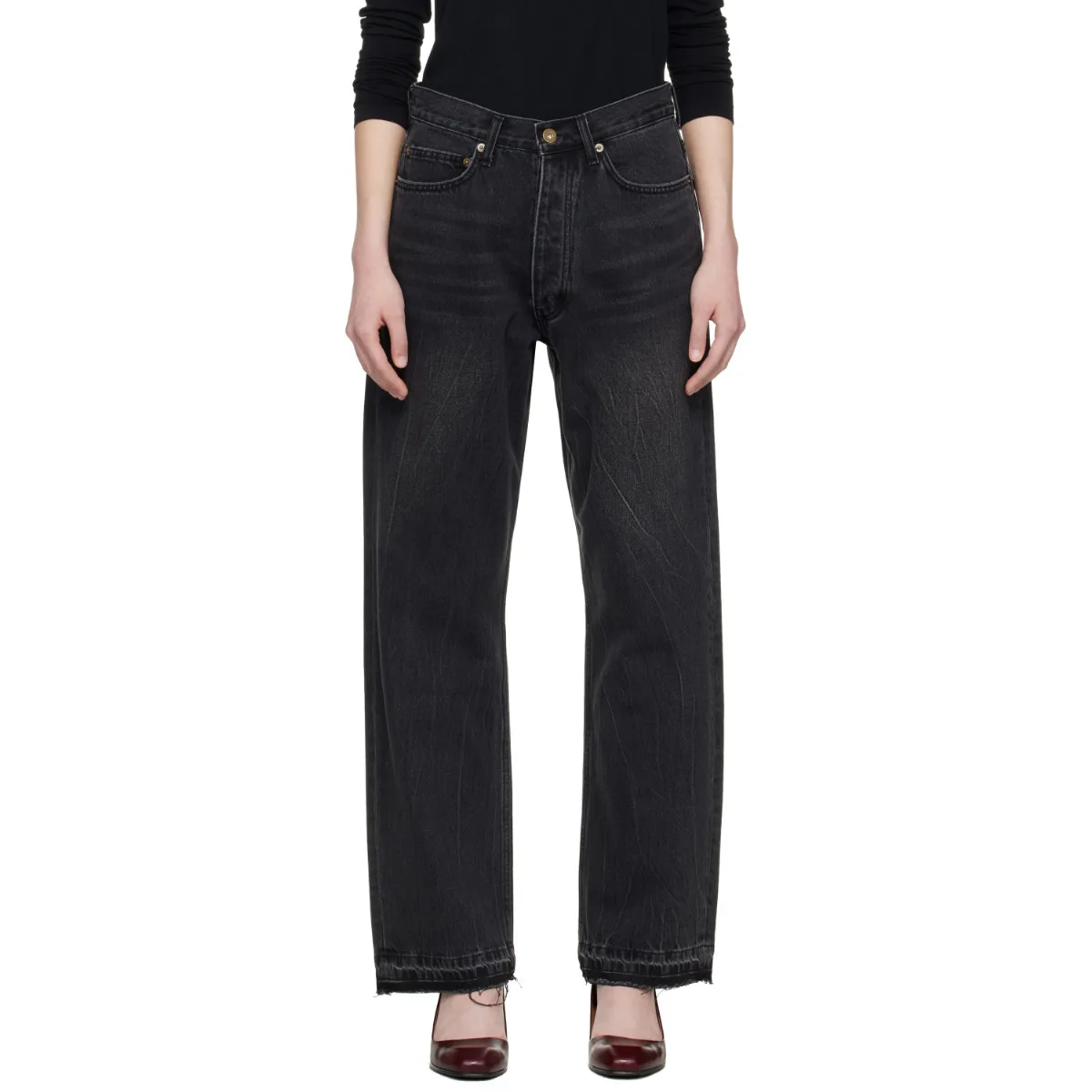 Frayed Hem Loose Straight Denim Jeans by TONYWACK