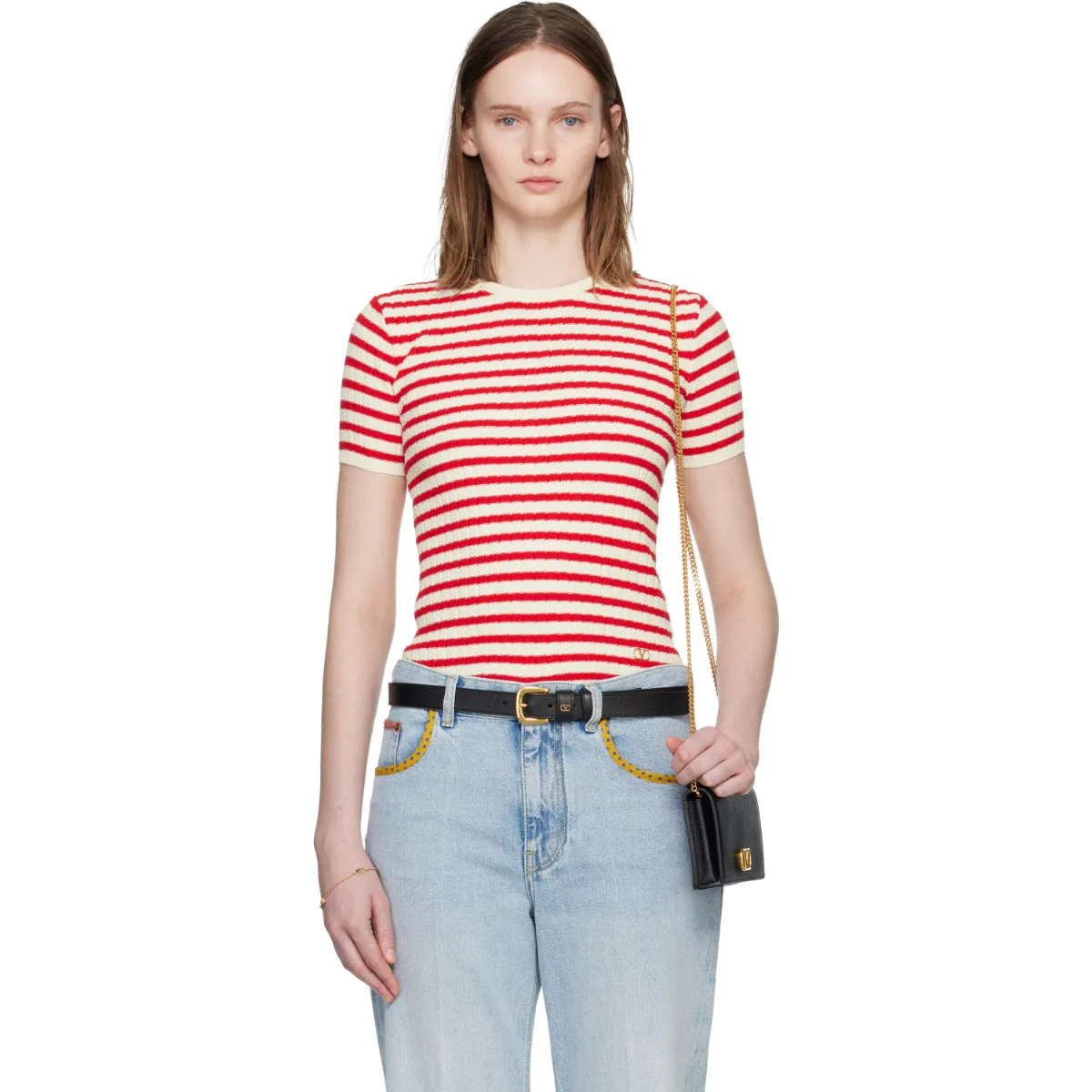 Knit Stripe Short Sleeve Sweater by Valentino