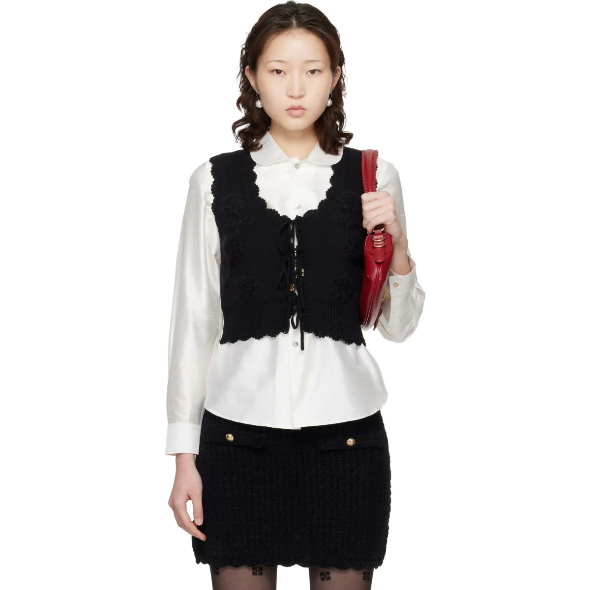 Cotton Cashmere Crochet Applique Vest by GANNI