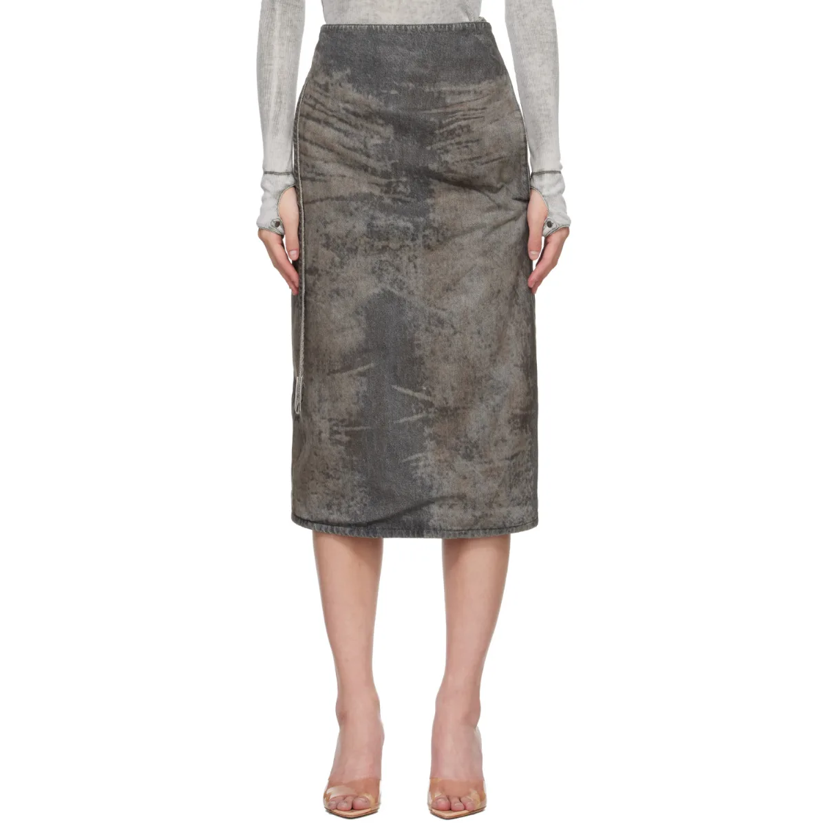 Cotton-Hemp Satin Denim Midi Skirt by Diesel
