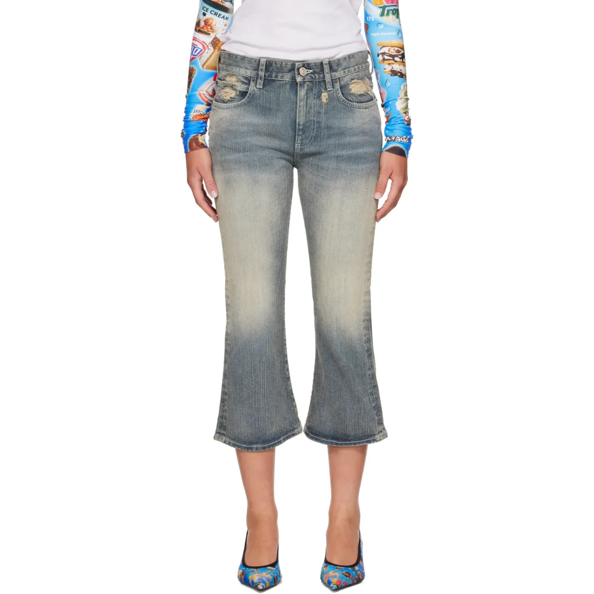 Lace Flared Capri Jeans by Balenciaga