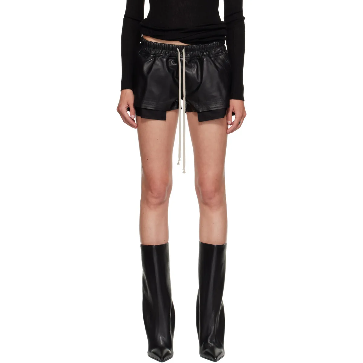 Tower Fog Leather Shorts by Rick Owens
