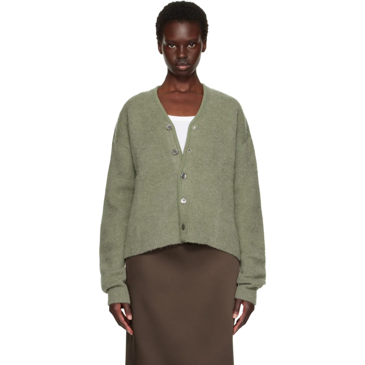 Brushed Mohair V-Neck Cardigan by TONYWACK