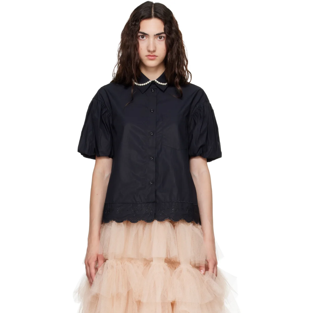 Cropped Puff Sleeve Lace Trim Shirt by Simone Rocha