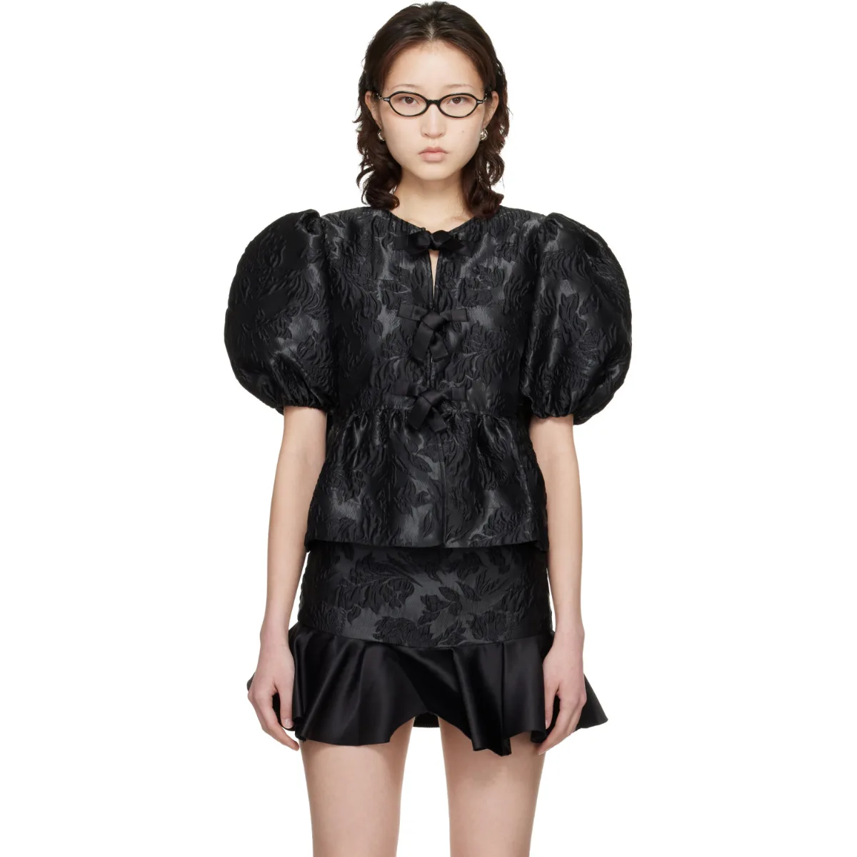 Satin Peplum Tie Blouse by GANNI