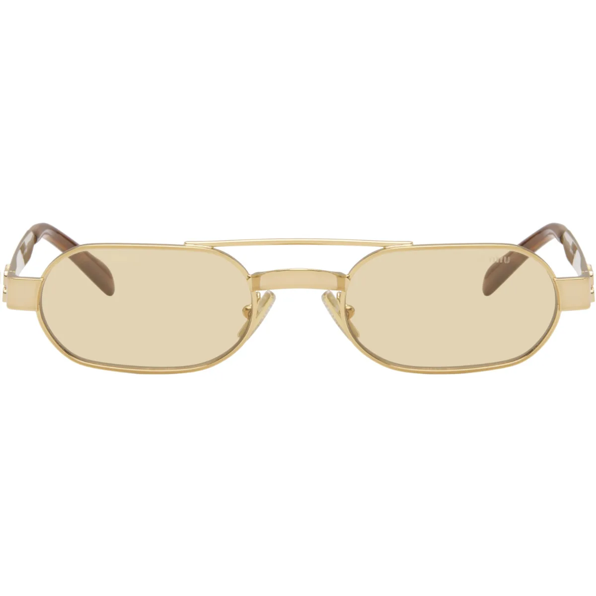 Gold Aviator Sunglasses by Miu Miu Eyewear